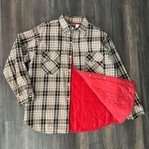 Vintage Woodsman USA Jacket Plaid Quilted Snap Button Coat Orange Black Men's XL